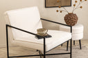 Designer Armchair Lundra – Upholstered Chair in Offwhite with Black Metal Frame