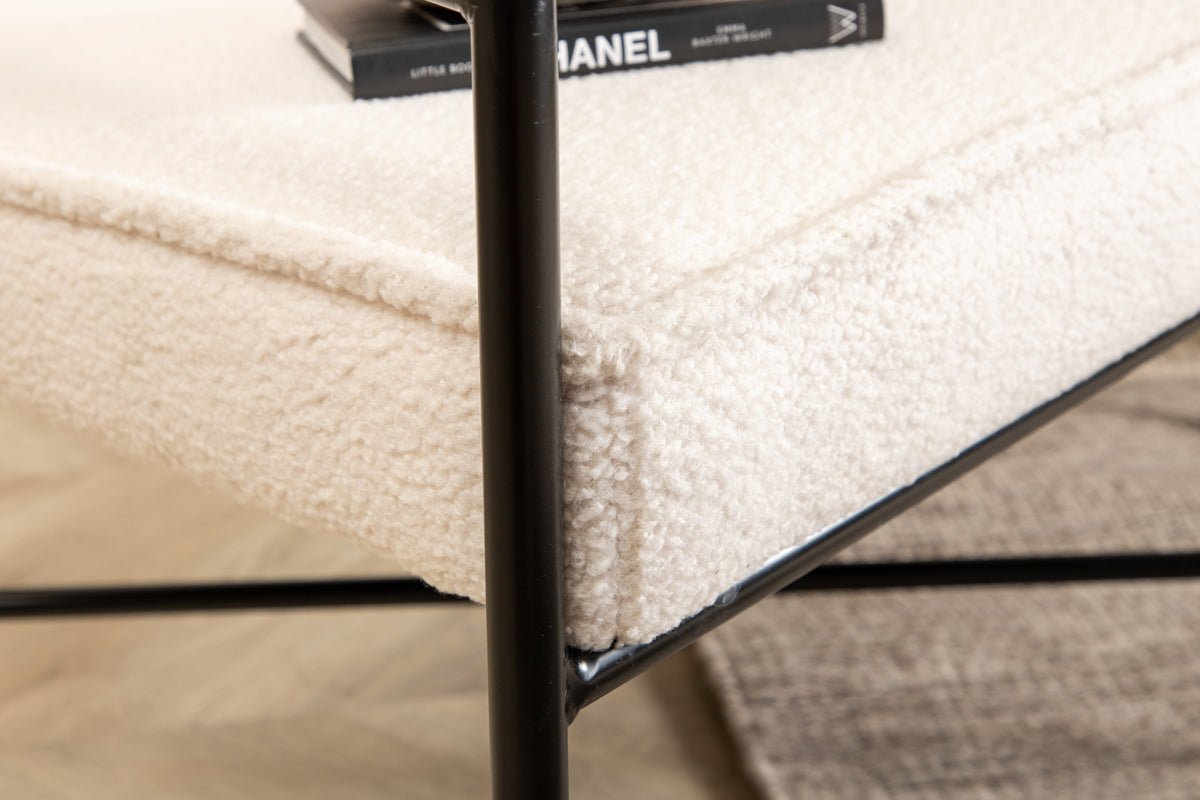 Designer Armchair Lundra – Upholstered Chair in Offwhite with Black Metal Frame