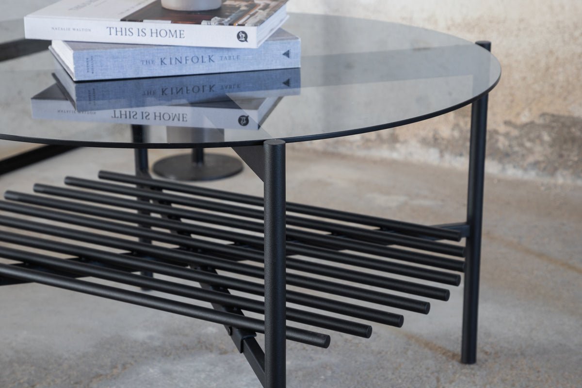 Coffee table Staffan round - in black with glass top