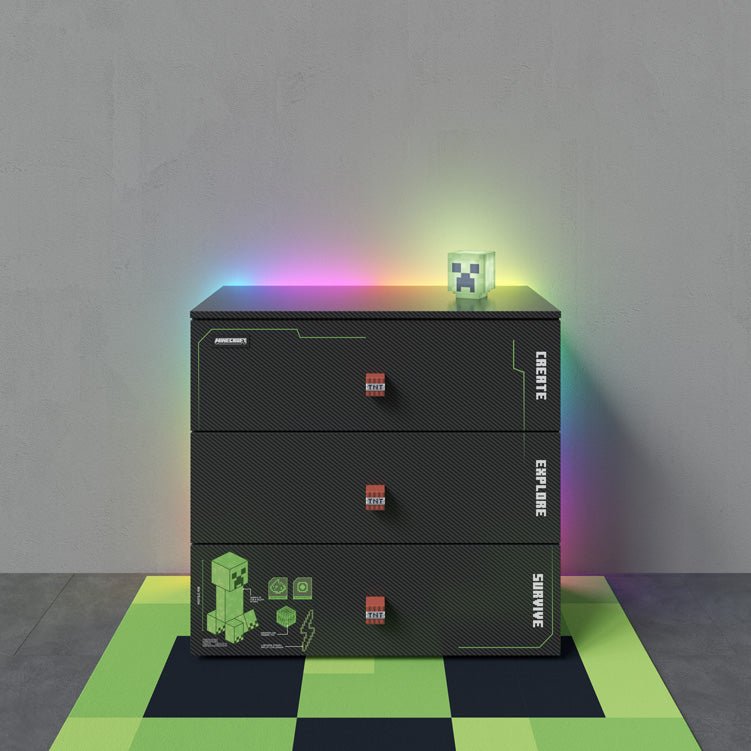 Minecraft Kommode „Creeper Chest“ – mit LED, Soft-Close & 3 Schubladen