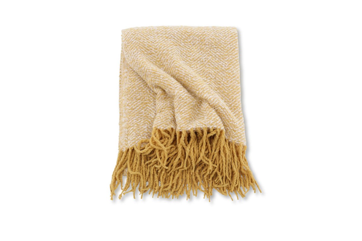 Bedspread Velora Yellow – 170×130 cm with Fringes & Textured Weave