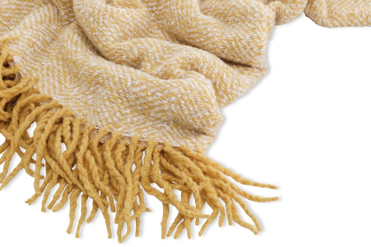 Bedspread Velora Yellow – 170×130 cm with Fringes & Textured Weave