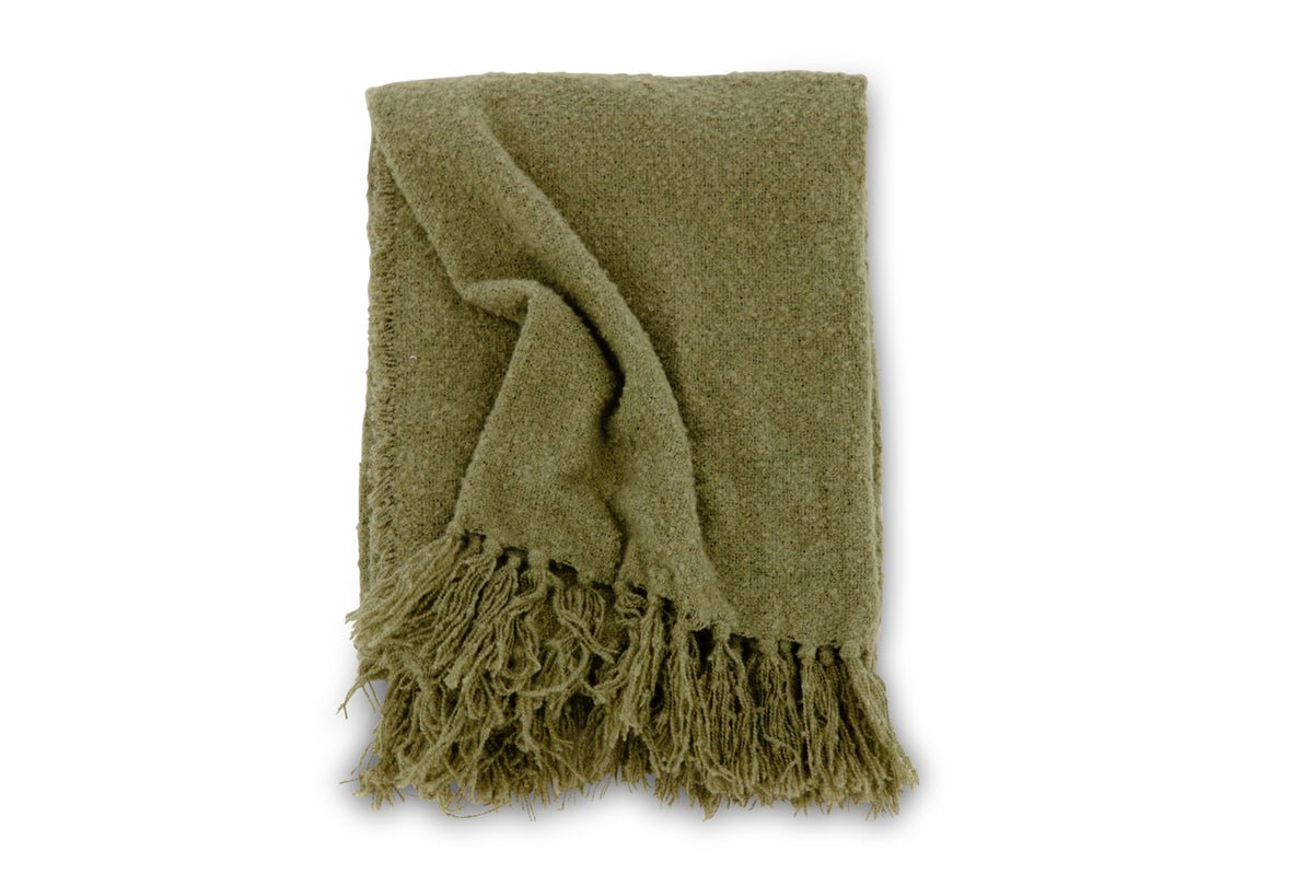 Stanley Moss Green Bedspread – 170×130 cm with Texture & Fringes