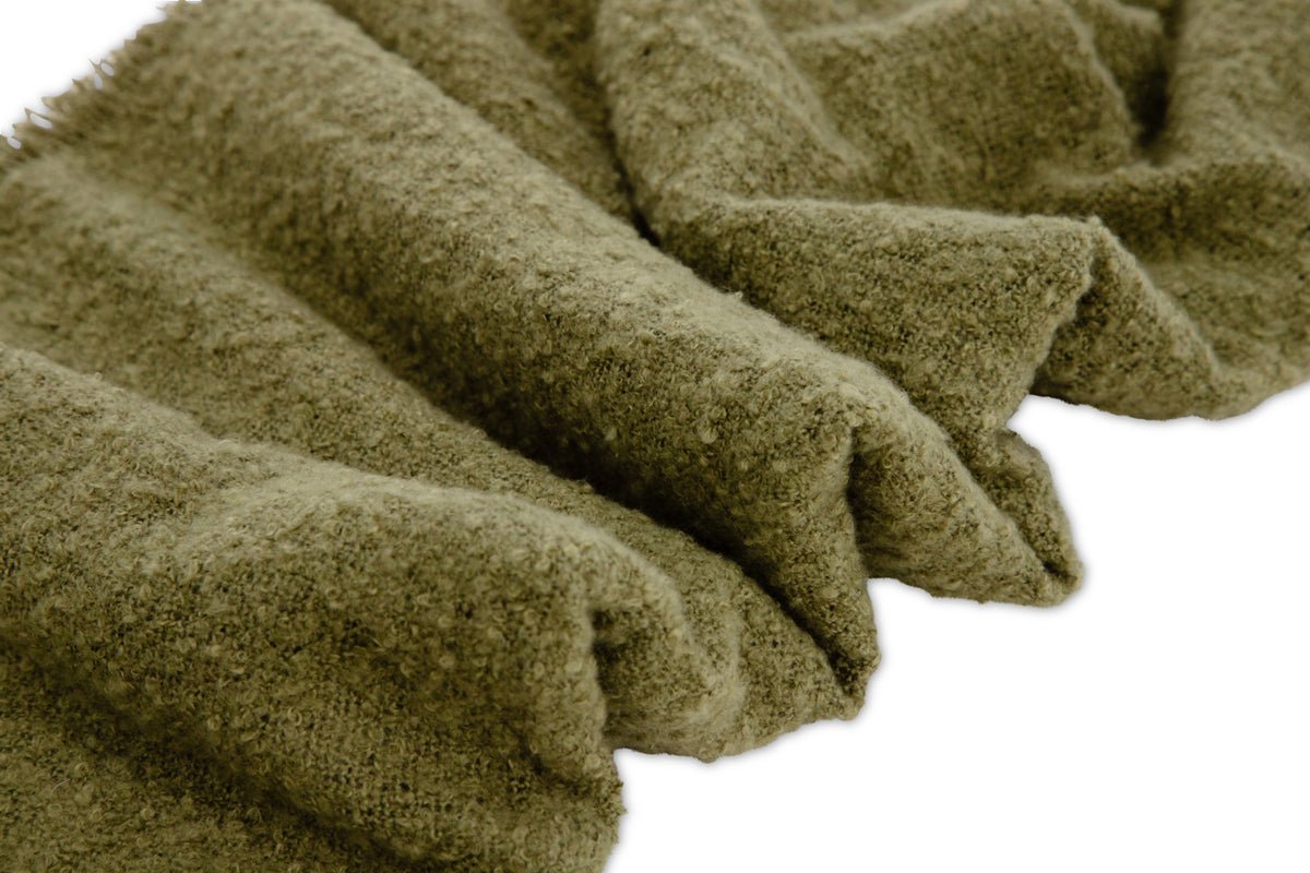 Stanley Moss Green Bedspread – 170×130 cm with Texture & Fringes