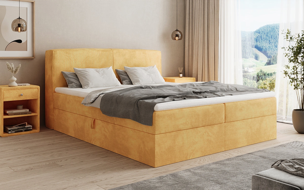 Box spring bed Marea in Corduroy with storage space