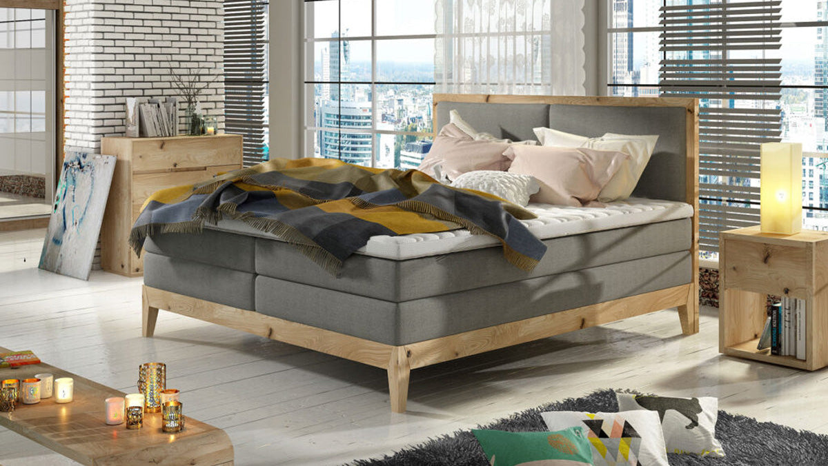Designer box spring bed/wooden bed Ida made of solid Oak