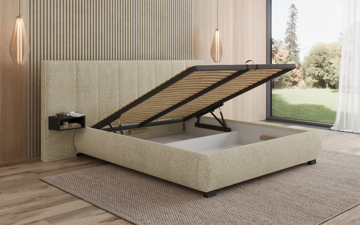 Designer Upholstered Bed Elvara in Bouclé with Storage
