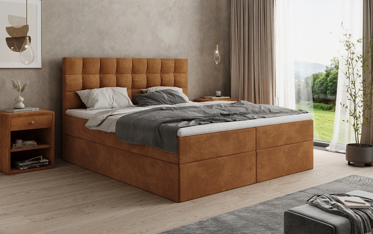 Como box spring bed in corduroy with storage