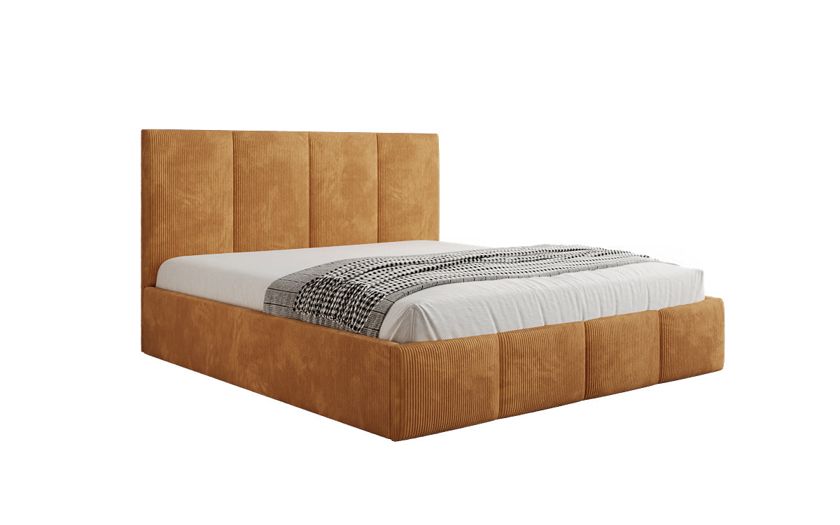 Designer upholstered bed Mina in Corduroy with storage space