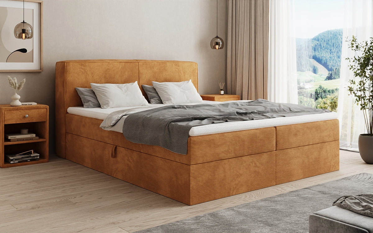 Box spring bed Marea in Corduroy with storage space