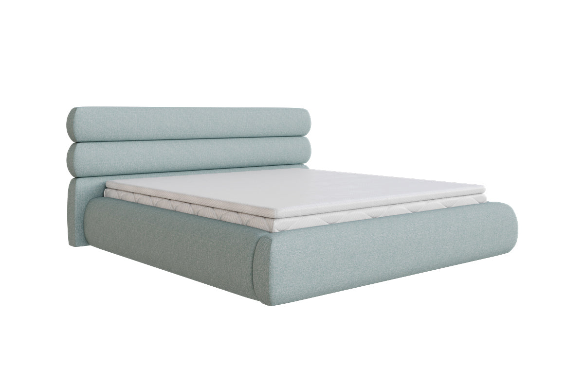Designer upholstered bed Joline in textured fabric with storage