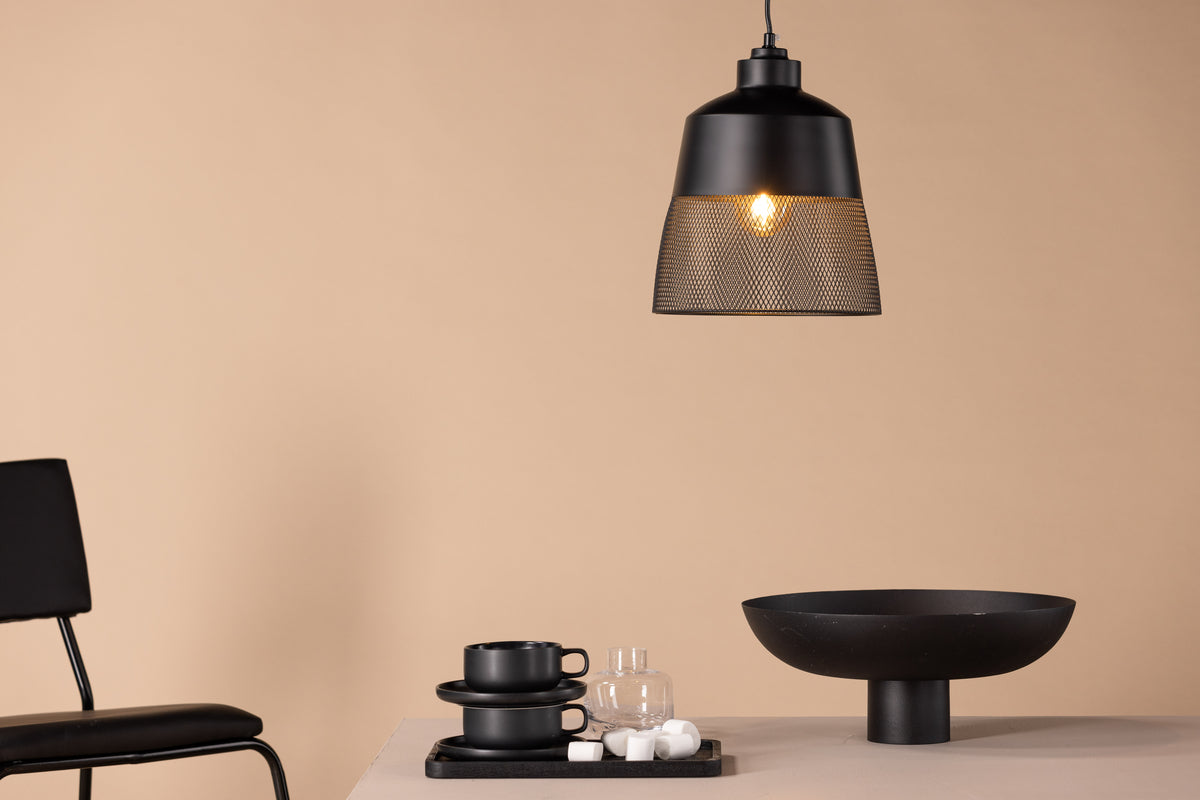 Pendant lamp "Jolina" – made of matte black iron with decorative mesh shade