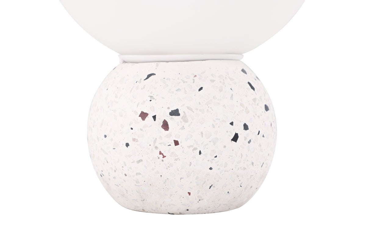 Table lamp "Bregenz" – base made of white terrazzo with dark accents