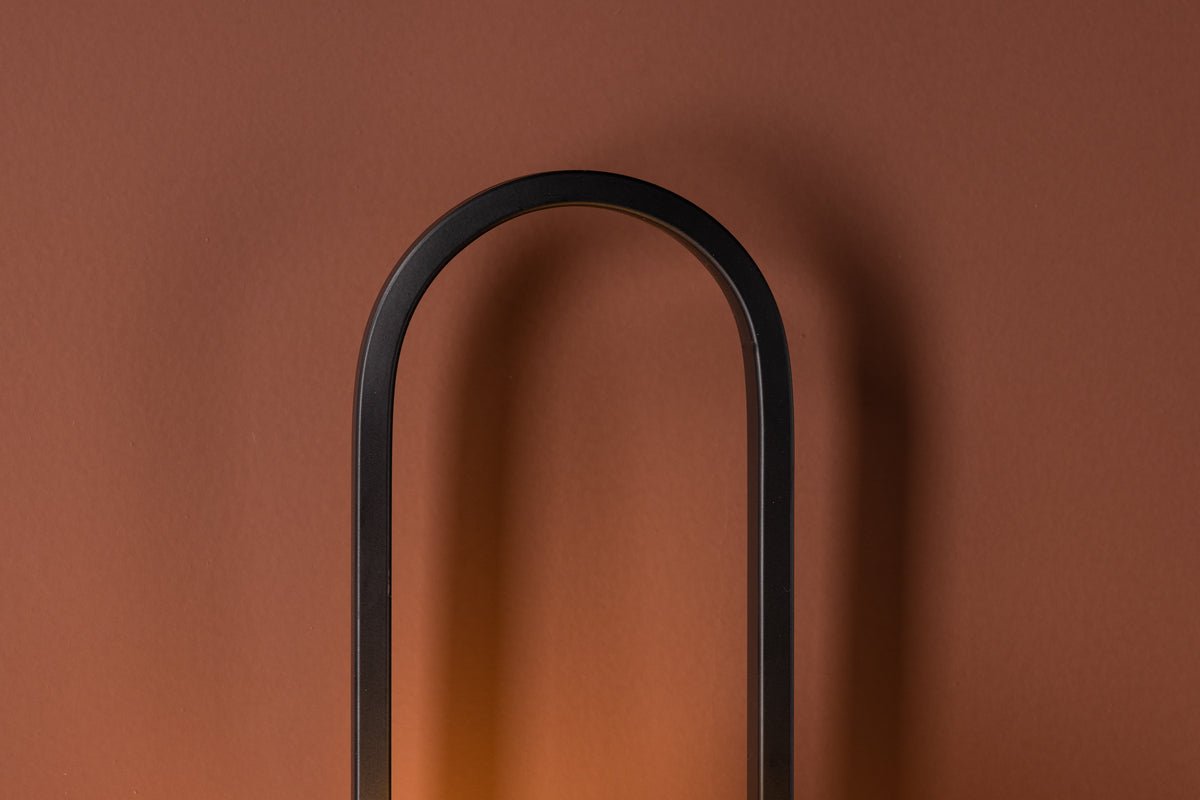 Wall lamp "Alpin" – Black oval iron bracket and white glass shade