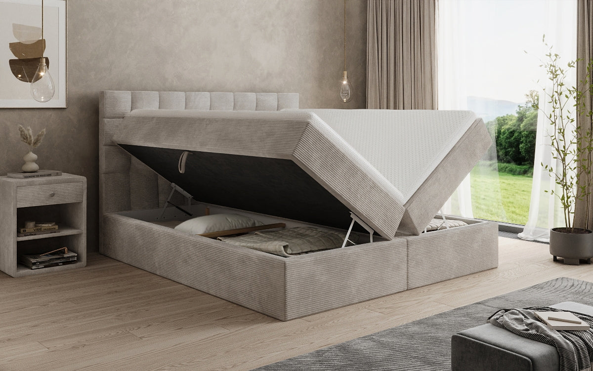 Como box spring bed in corduroy with storage
