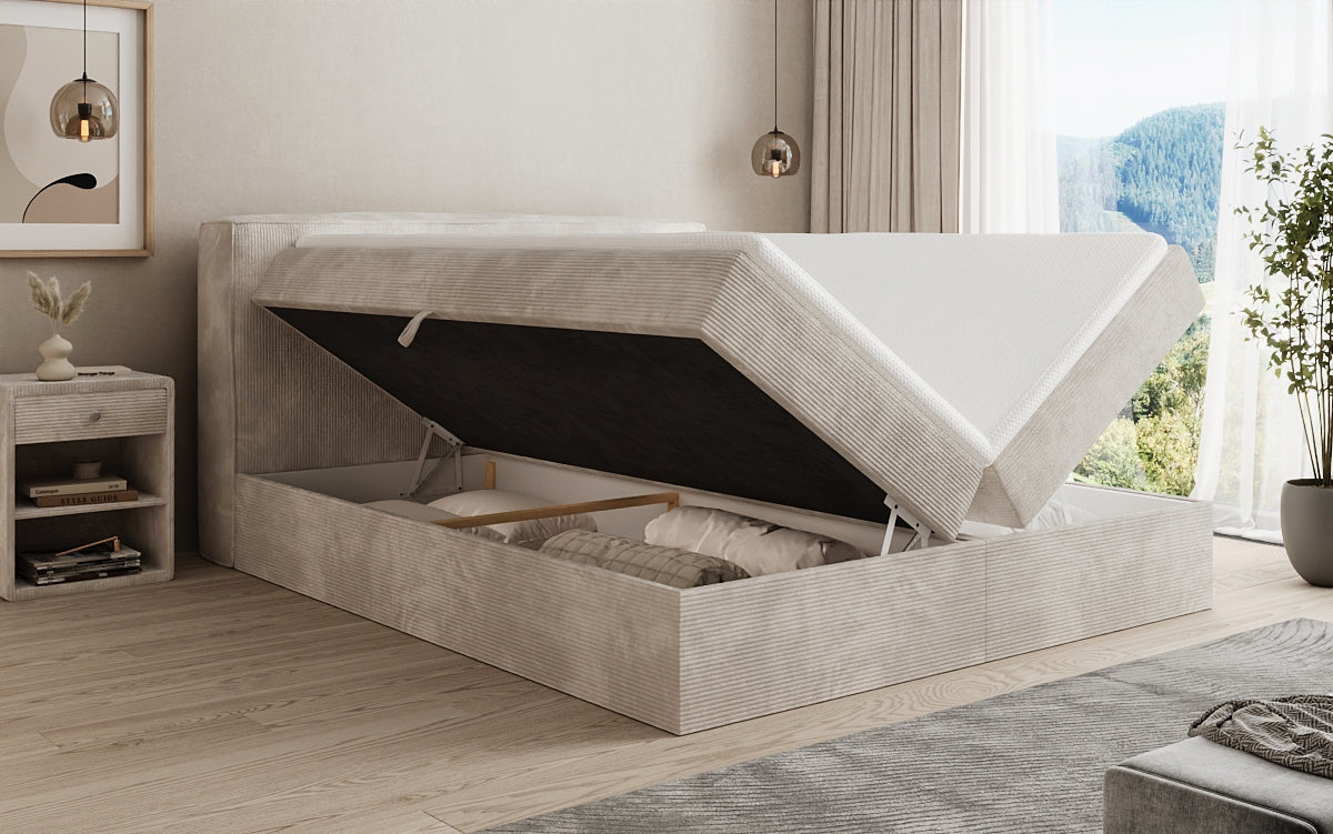 Box spring bed Marea in Corduroy with storage space