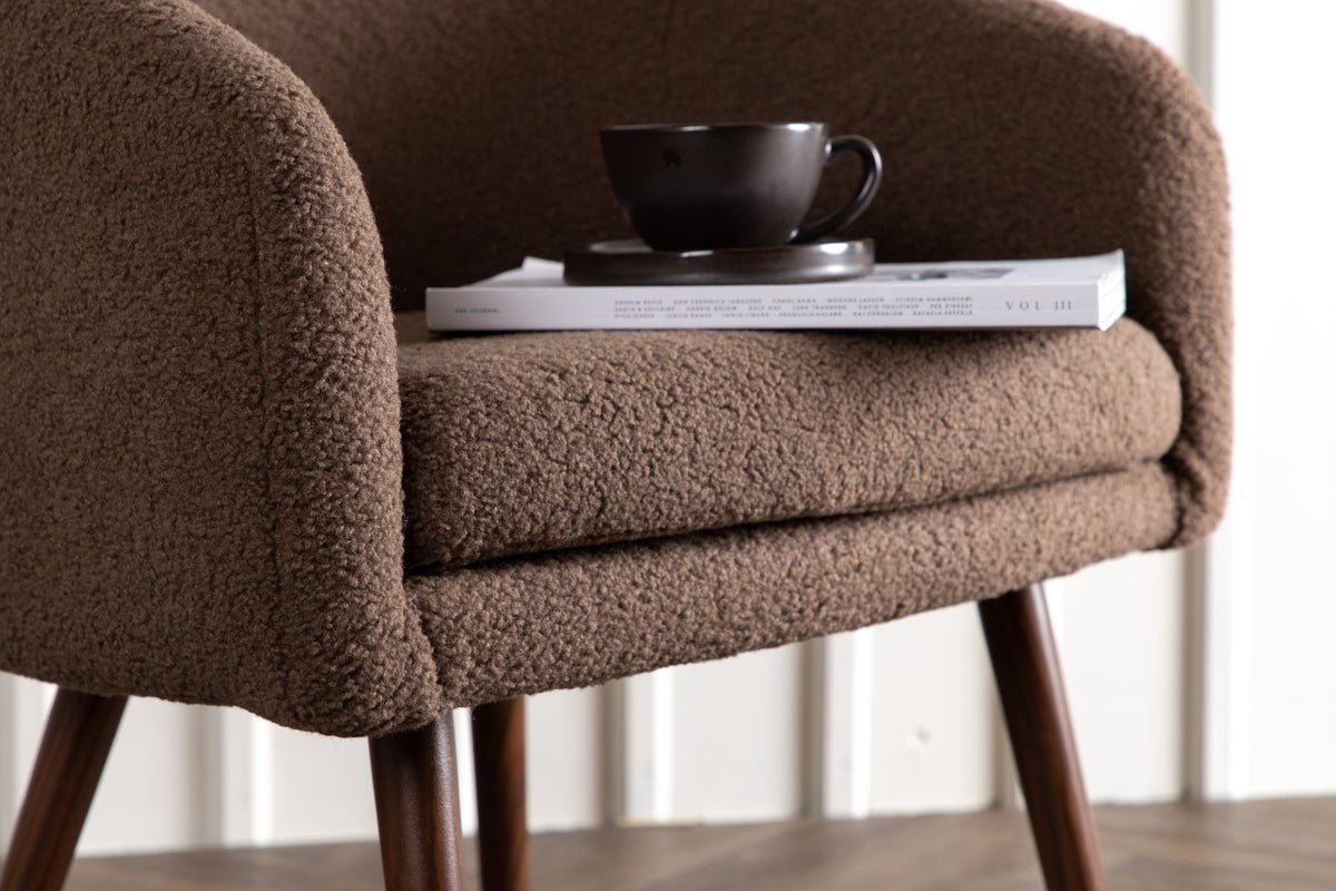 Armchair Theo - with brown teddy cover and steel legs