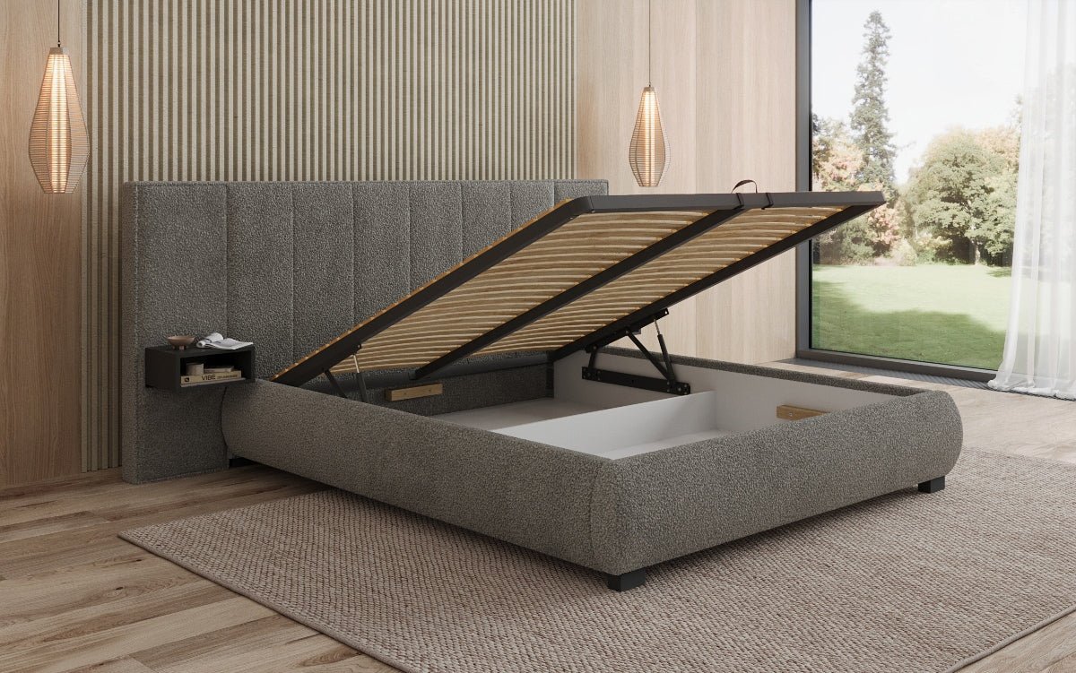 Designer Upholstered Bed Elvara in Bouclé with Storage