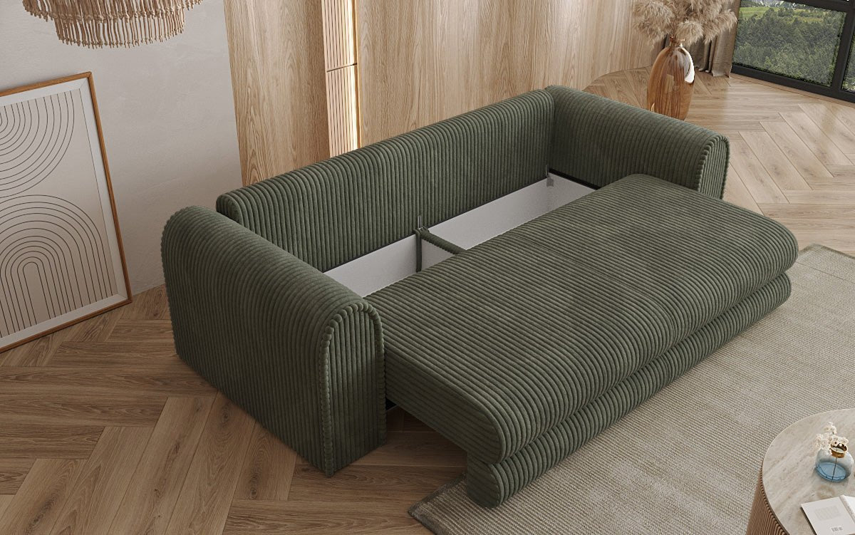 Designer Sofa Lil Buddy 3-seater with sleeping function and storage in wide corduroy