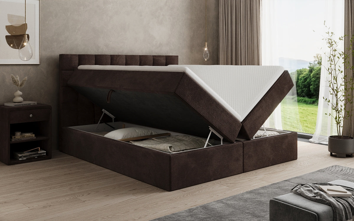 Como box spring bed in corduroy with storage