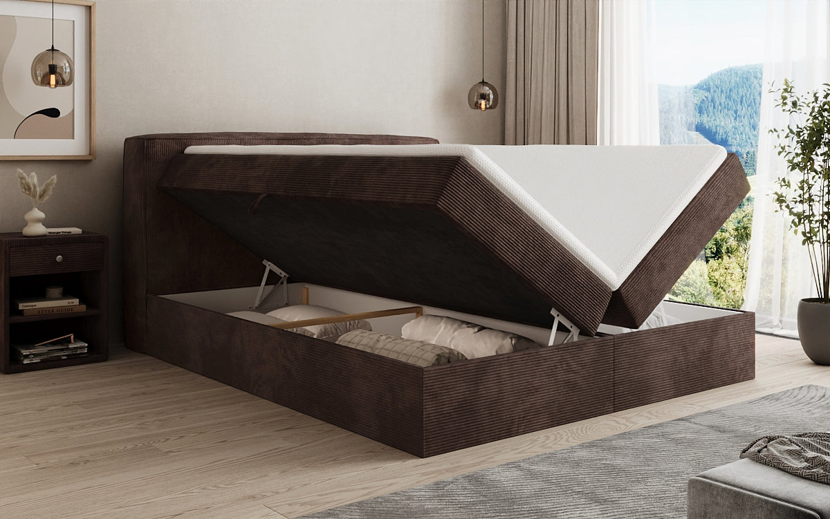 Box spring bed Marea in Corduroy with storage space