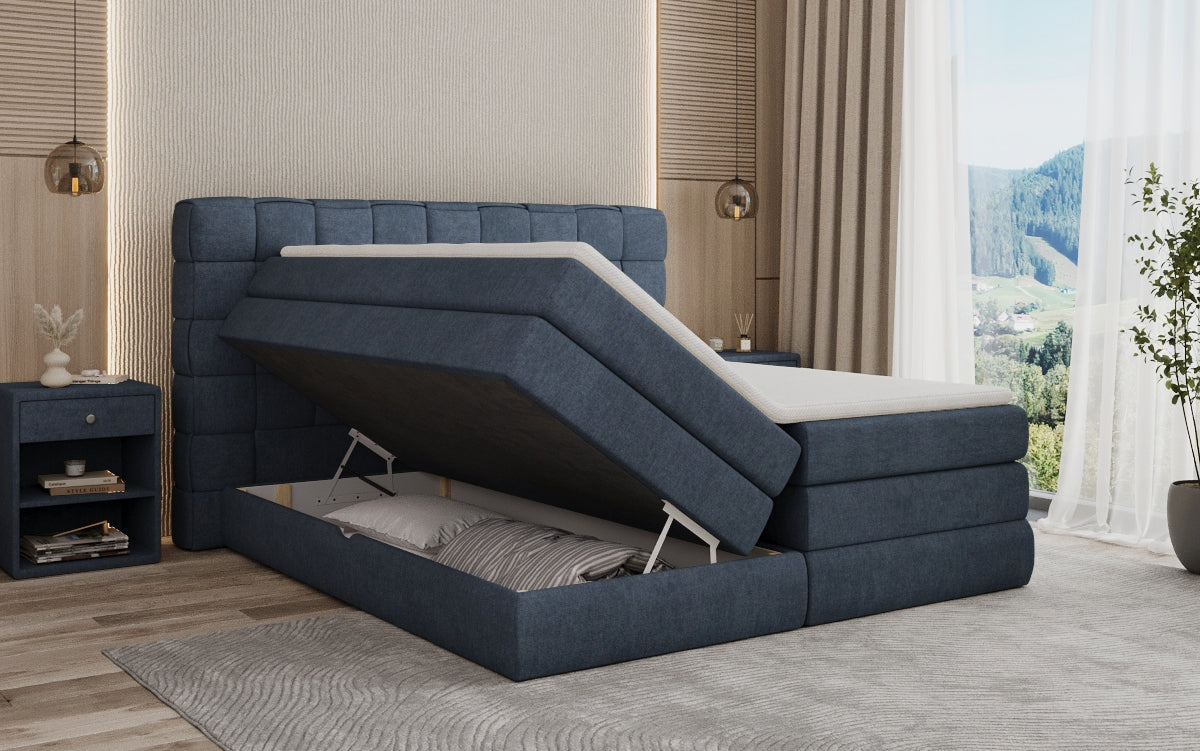 Trama box spring bed with storage in fabric