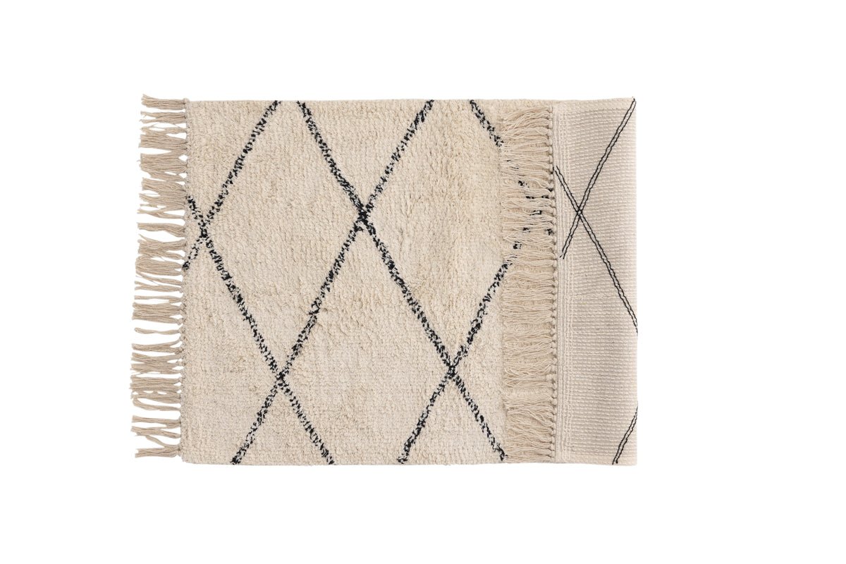 Bath Mat Uluwatu - with stylish black-and-white pattern made of cotton