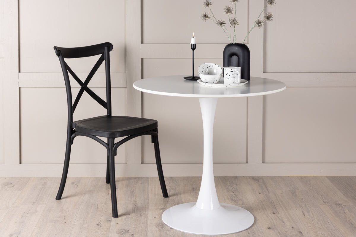 Dining table Crema - round dining table in White with steel legs