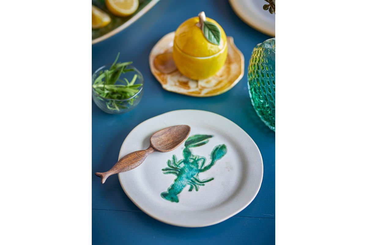 Lobio Plate Set – Stoneware with Hand-Painted Lobster Motif (Set of 4)