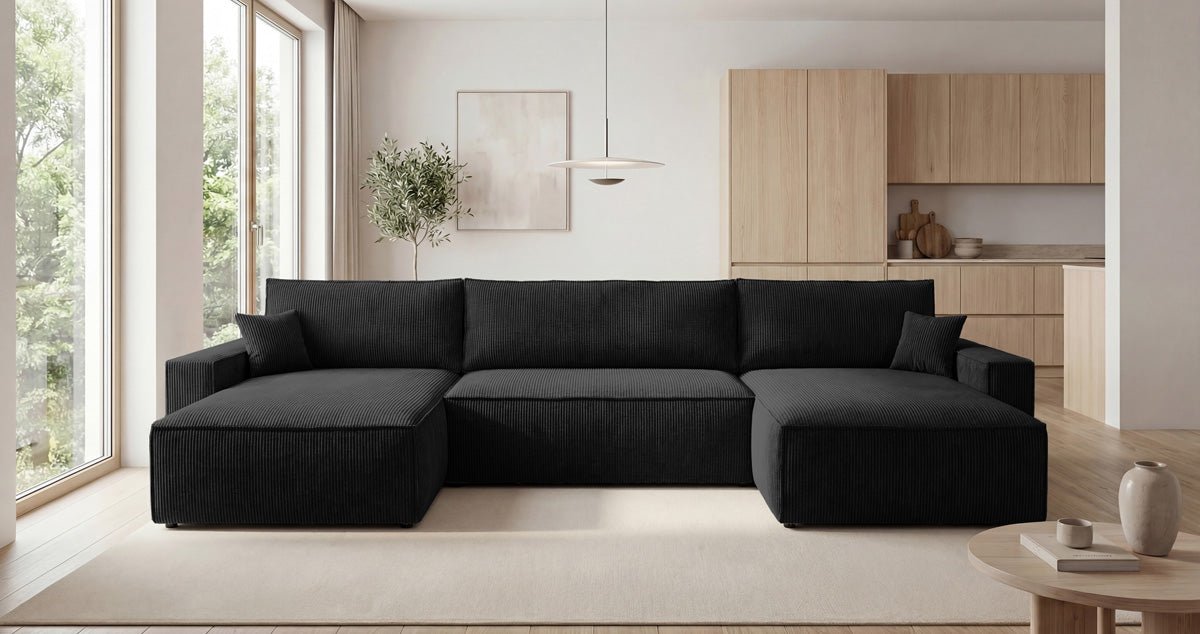 Designer Sofa Vienna U with Sleeper Function and Storage in Corduroy