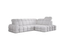 Designer corner sofa Lima with electric sleeper function in bouclé