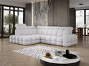 Designer corner sofa Lima with electric sleeper function in bouclé