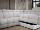 Designer corner sofa Lima with electric sleeper function in bouclé
