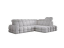Designer corner sofa Lima with electric sleeper function in bouclé