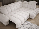 Designer corner sofa Lima with electric sleeper function in bouclé