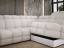 Designer corner sofa Lima with electric sleeper function in bouclé