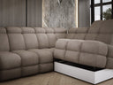 Designer corner sofa Lima with electric sleeper function in bouclé