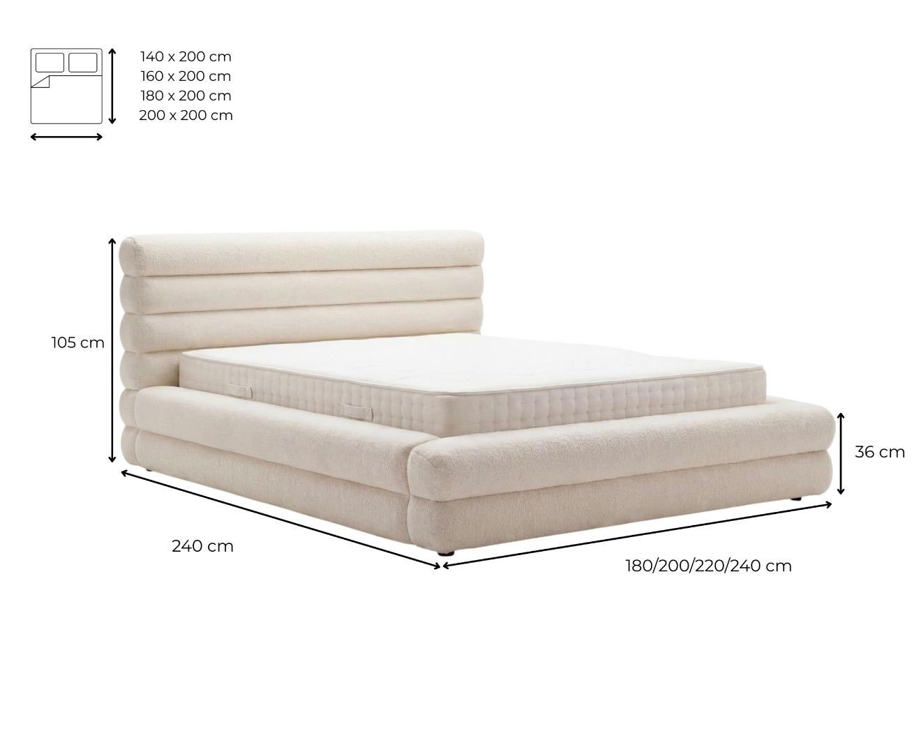 Designer upholstered bed Maren in teddy bouclé with storage