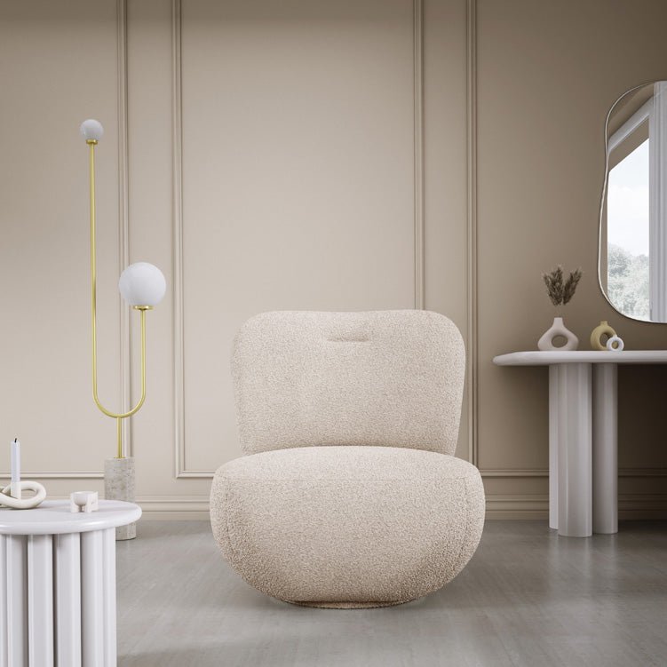 Designer armchair Kyoto 360° swivel function in bouclé