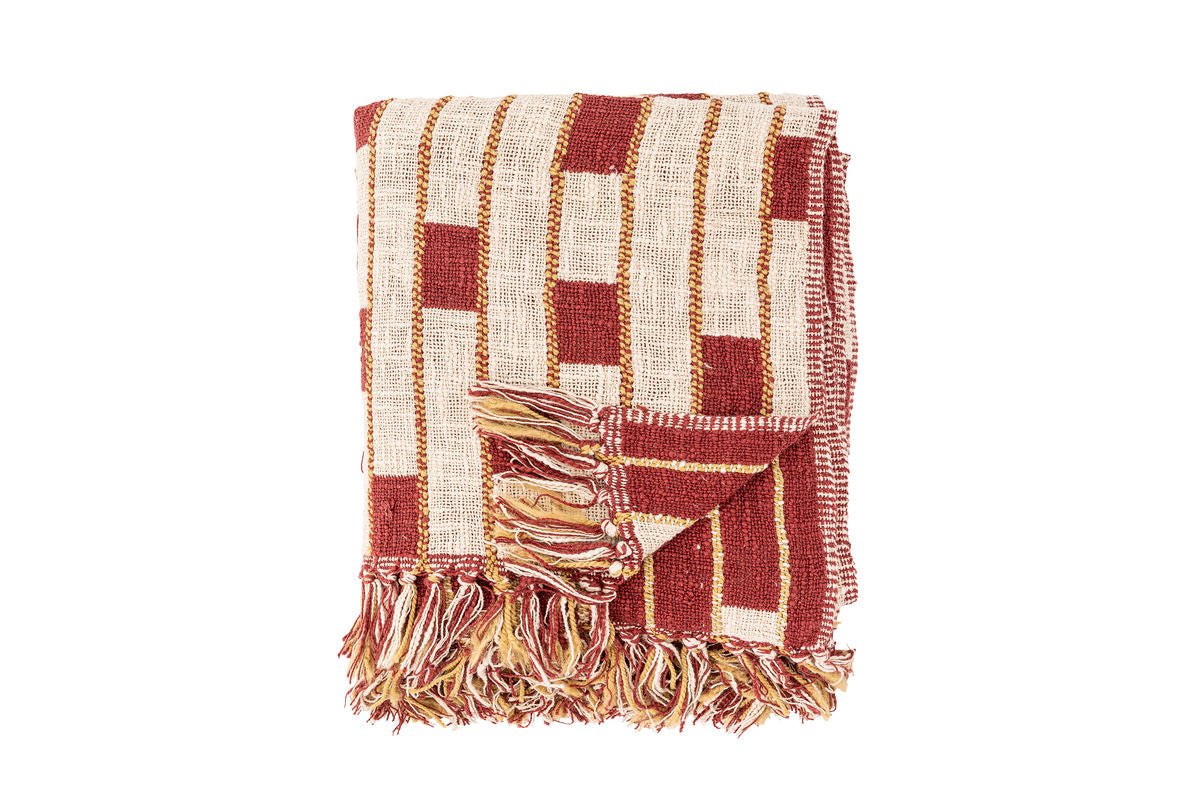Anni Bedspread – Stripes in Warm Red and Beige Tones