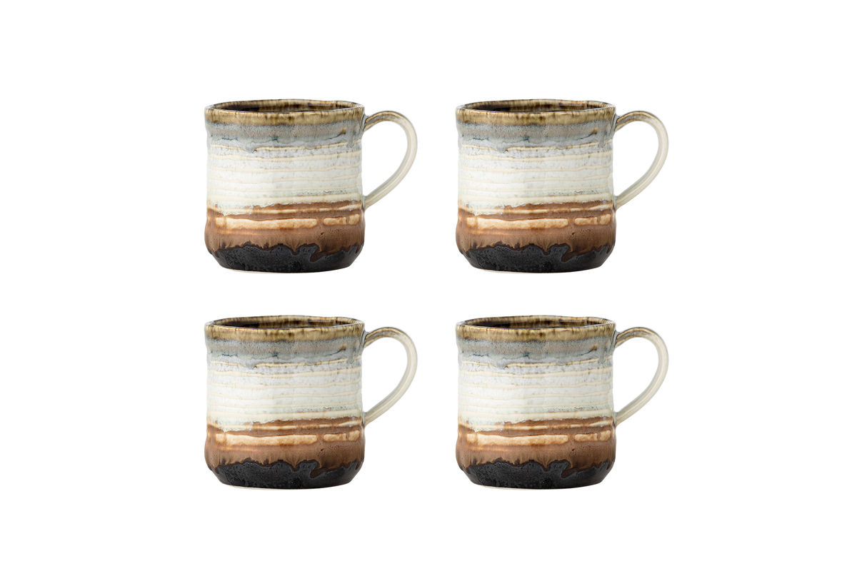 Avena Mug Set – Reactive Glaze with Vertical Texture (Set of 4)