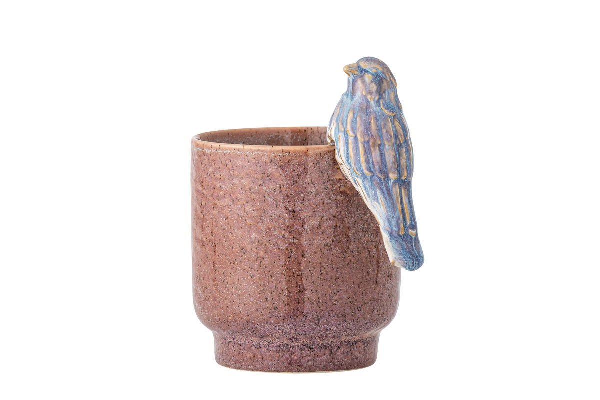 Flower Pot Birdy - Hand-Painted Stoneware with Decorative Bird