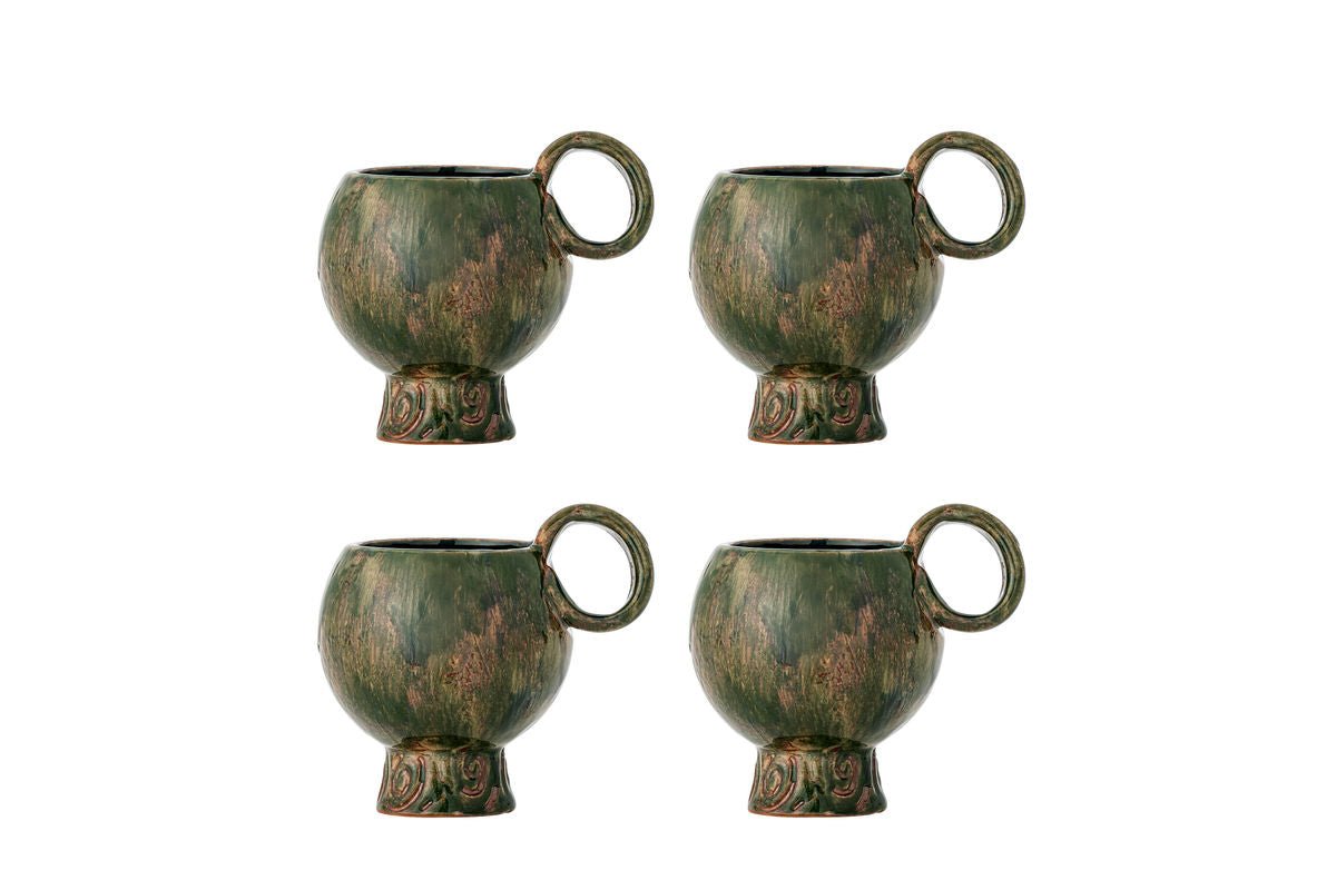 Cup Set "Elane" – Green Stoneware (4-piece)