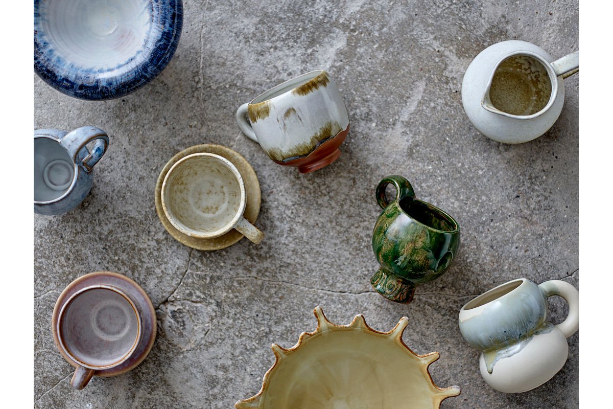 Cup Set "Elane" – Green Stoneware (4-piece)