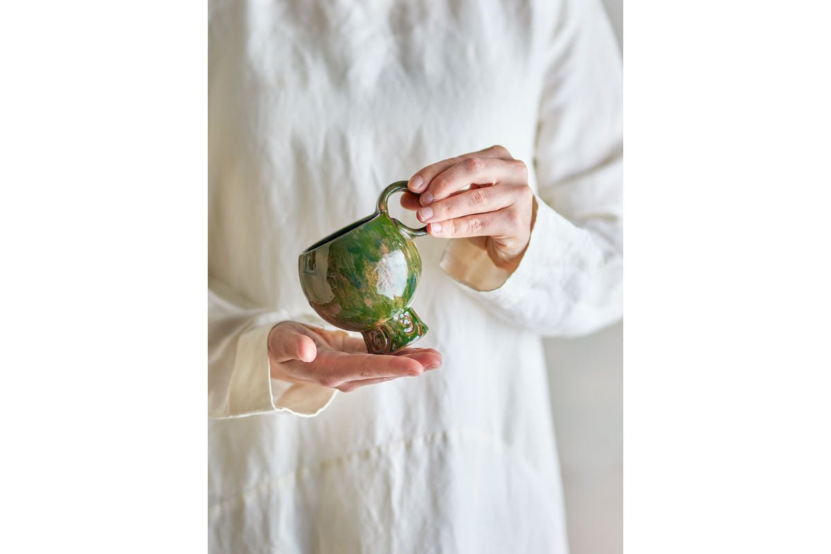 Cup Set "Elane" – Green Stoneware (4-piece)