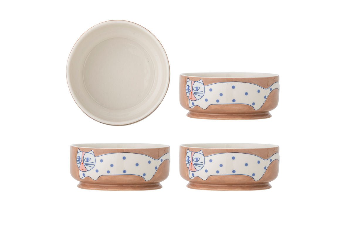 Bowl Set "Aldra" – Cat Motif Stoneware (4-piece)