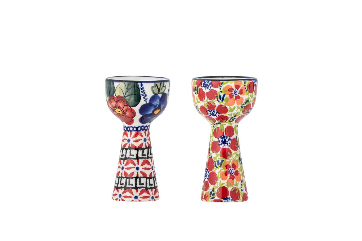 Egg Cup Granny – Hand-Painted Floral Motifs in Stoneware (Set of 2)