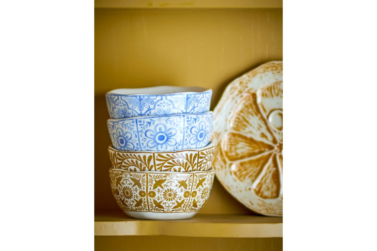 Savio Bowls – Decorative Patterns in Blue and Gold Tones (Set of 4)