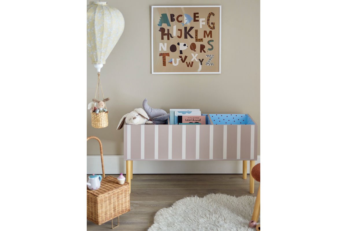 Kinder Bücherregal Mila - in Braun mit weißen Streifen für Bücher & Spielzeug