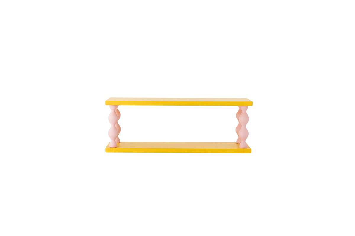 Children's Shelf Lyon – Yellow Wall Shelf with Pink Legs